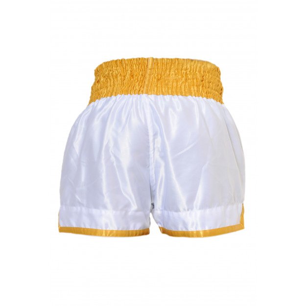 Short boxe thaï FIGHTER Blanc & Jaune