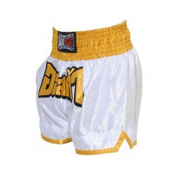 Short boxe thaï FIGHTER Blanc & Jaune