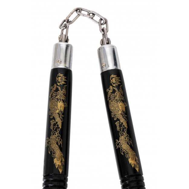 Nunchaku à Chaine Bois Noir/Or