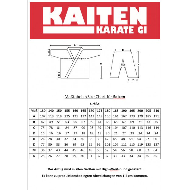 Kimono Karaté Kaiten Saizen Coupe Kata
