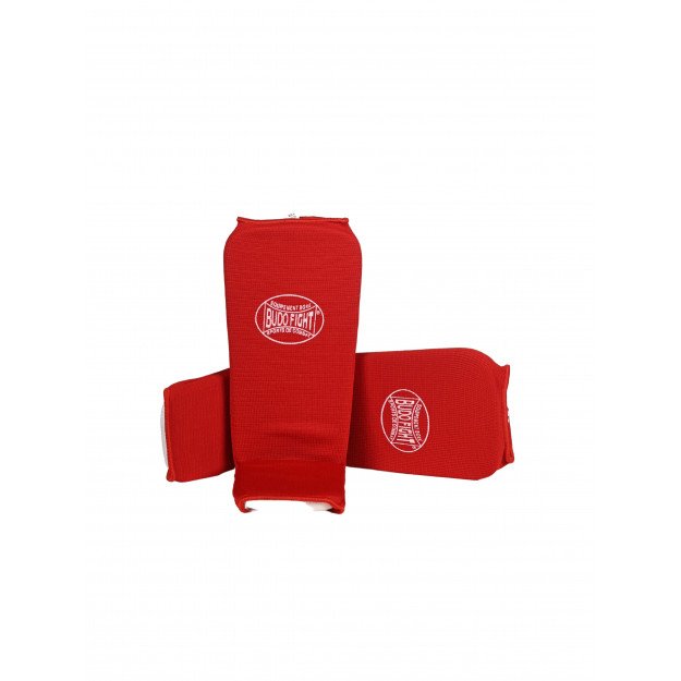 Protège Tibia + Pied Coton Métal Boxe Elast Rouge 