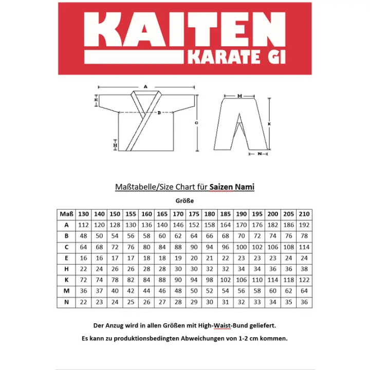 Kimono de Karaté Kaiten Saizen Nami Coupe Kata