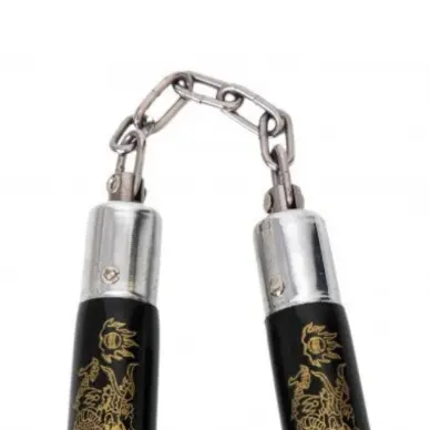 Nunchaku à Chaine Bois Noir/Or - 4