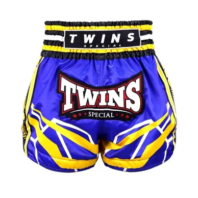Short de Boxe Thai Twins TTBL Bleu/Yellow - 2