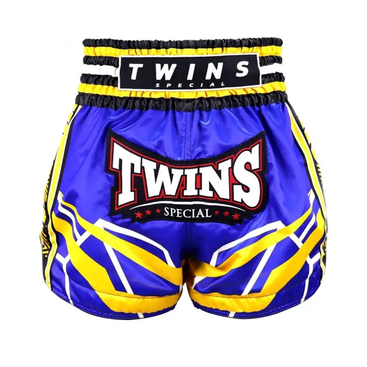 Short de Boxe Thai Twins TTBL Bleu/Yellow