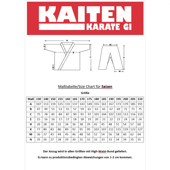 Kimono de Karaté Kaiten Saizen Coupe Kata